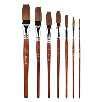 Golden Maple 7PCS Long Flat Natural Hiar Brush Set For Watercolor Painting