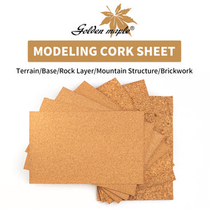 Stack of premium modeling cork sheets in various thicknesses for building wargaming terrain and miniature bases.