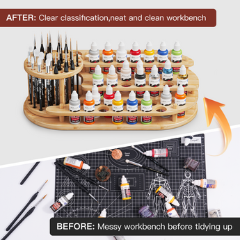 The paintbrush and paint storage box keeps the painting workspace tidy and well-organized.