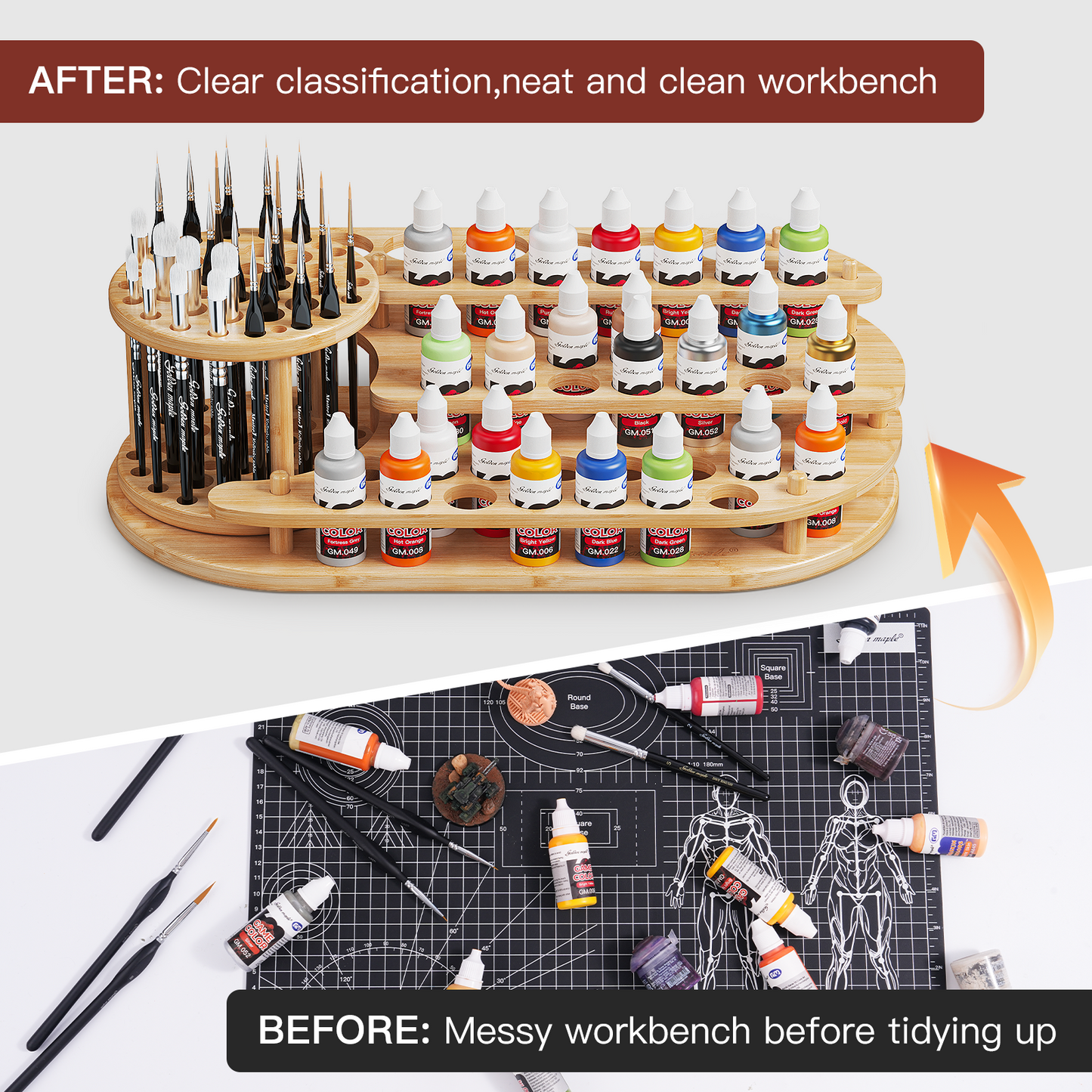 Golden Maple 2 in 1 Paints and Brushes Organizer