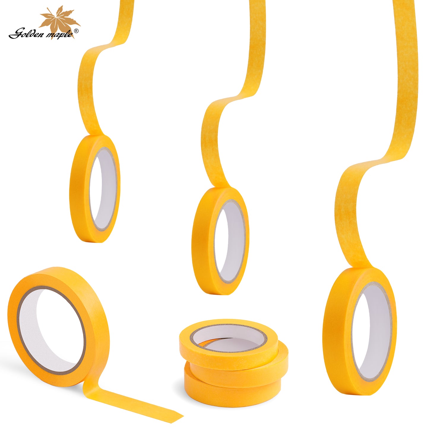 Goldenmaple 5 Rolls Pinstripe Tape - Masking Tape 5/16", 5/13", 15/32"Inch Wide, - Thin Painters Masking Automotive Tape for DIY, Miniatures, Car, Auto, Paint, Art, Tumblers (Yellow)