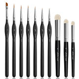 Golden Maple 10pcs Micro Detail Paint Brush Set includes 7 nylon detail brushes & 3 goat hair dry brushes.