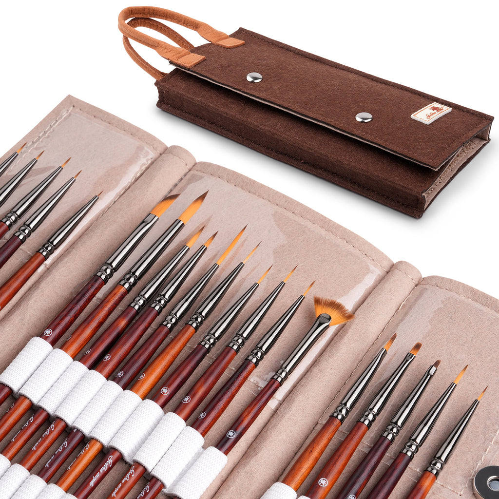 Golden Maple 20PC Micro Detail Paint Brush Set for Painting with a Handbag, Ultra Fine Miniature Brushes for Fine Detailing