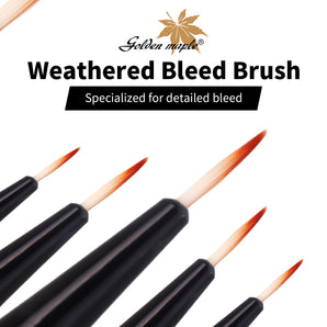 Golden Maple Weathered Bleed Brushes, specialized fine-tip tools for detailed model bleeding effects and painting.
