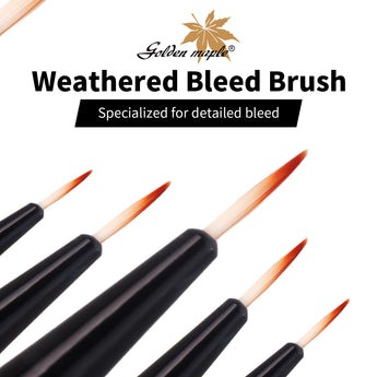 Golden Maple Weathered Bleed Brushes, specialized fine-tip tools for detailed model bleeding effects and painting.