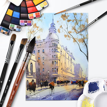 Daniel Martinez co-kit, paired with his signature cityscape watercolor artwork & premium professional painting supplies.