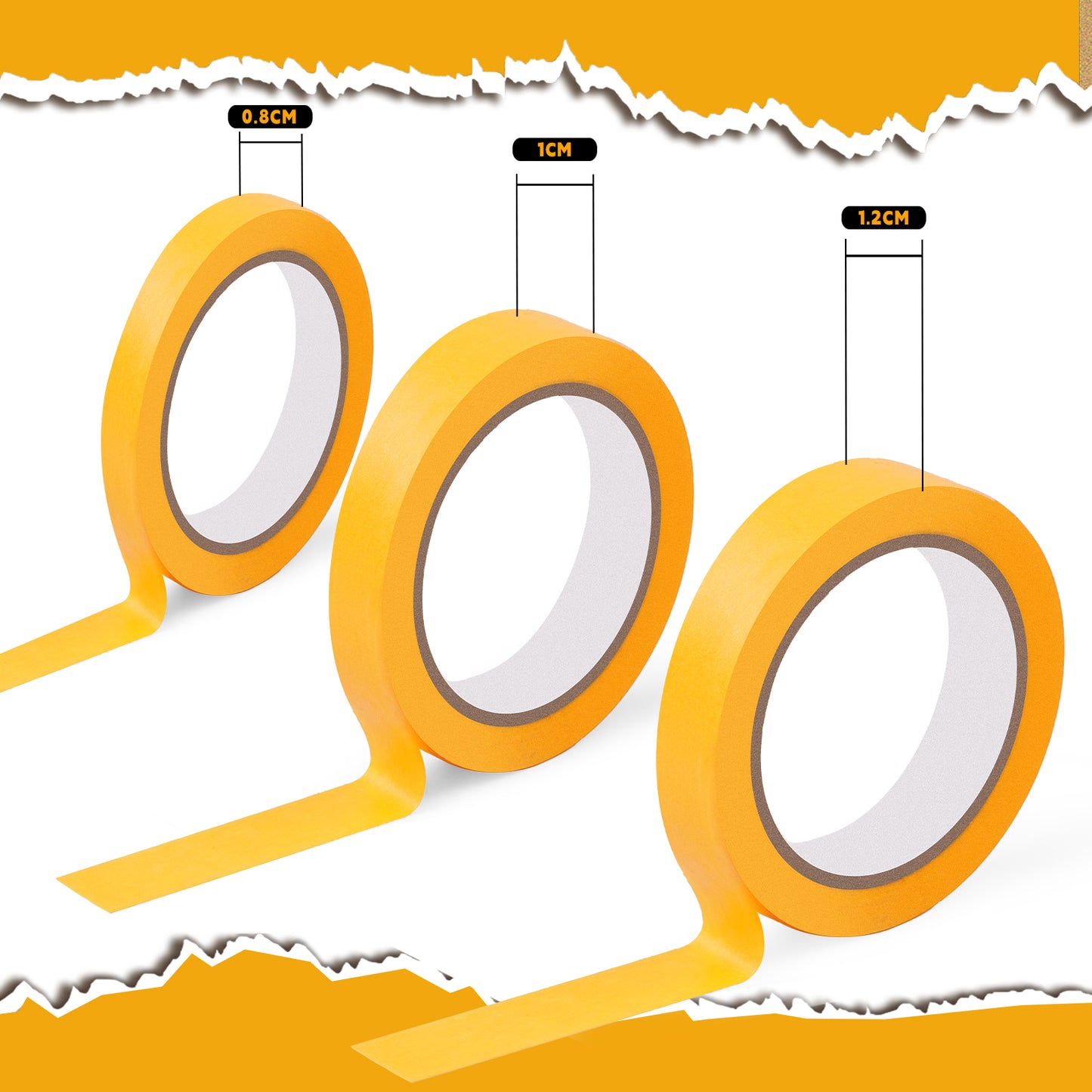 Goldenmaple 5 Rolls Pinstripe Tape - Masking Tape 5/16", 5/13", 15/32"Inch Wide, - Thin Painters Masking Automotive Tape for DIY, Miniatures, Car, Auto, Paint, Art, Tumblers (Yellow)