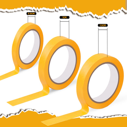 Goldenmaple 5 Rolls Pinstripe Tape - Masking Tape 5/16", 5/13", 15/32"Inch Wide, - Thin Painters Masking Automotive Tape for DIY, Miniatures, Car, Auto, Paint, Art, Tumblers (Yellow)