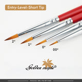 4 short tip synthetic detail brushes in sizes 2#, 1#, 0#, and 00# for hobby model painting.