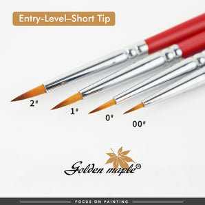 4 short tip synthetic detail brushes in sizes 2#, 1#, 0#, and 00# for hobby model painting.