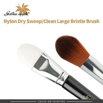 Display soft round and firm flat nylon bristle large brushes for dry sweeping and model cleaning.