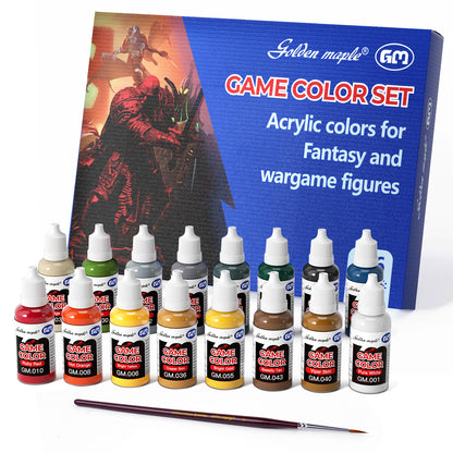 Golden Maple Paints Set 16 x 20ml Basic Colors Miniature Painting Kit, with 1 Fine Detail Paintbrush, Acrylic Model Paint Set for Miniature Painting