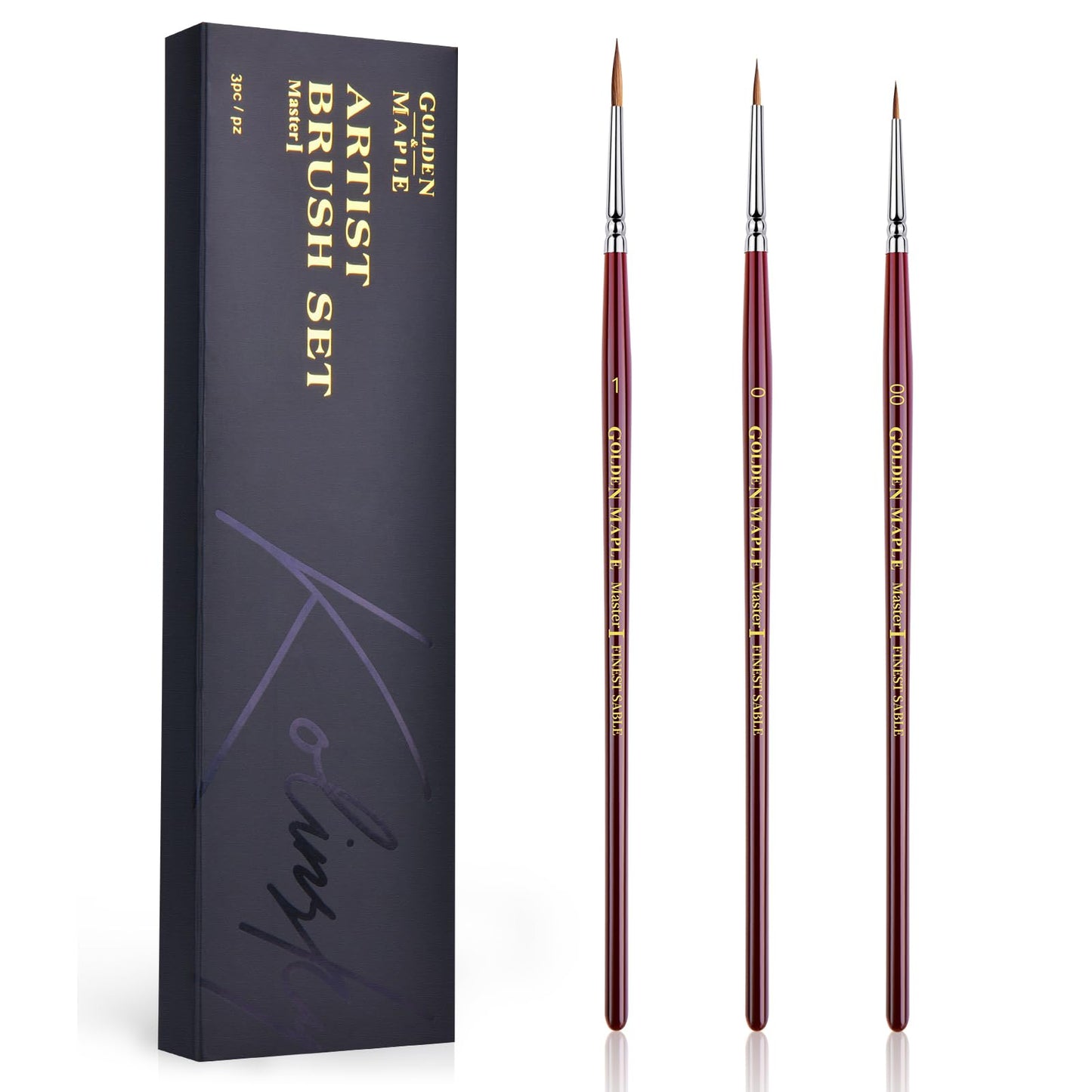 Golden Maple Master Ⅰ Kolinsky Sable Miniature Paint Brushes Professional Detail Paint Brushes, Ultra Fine Paint Brushes for Miniatures, Details, 40k, Fingure, D&D, Size 00, 0, 1