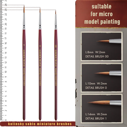 Golden Maple Master Ⅰ Kolinsky Sable Miniature Paint Brushes Professional Detail Paint Brushes, Ultra Fine Paint Brushes for Miniatures, Details, 40k, Fingure, D&D, Size 00, 0, 1