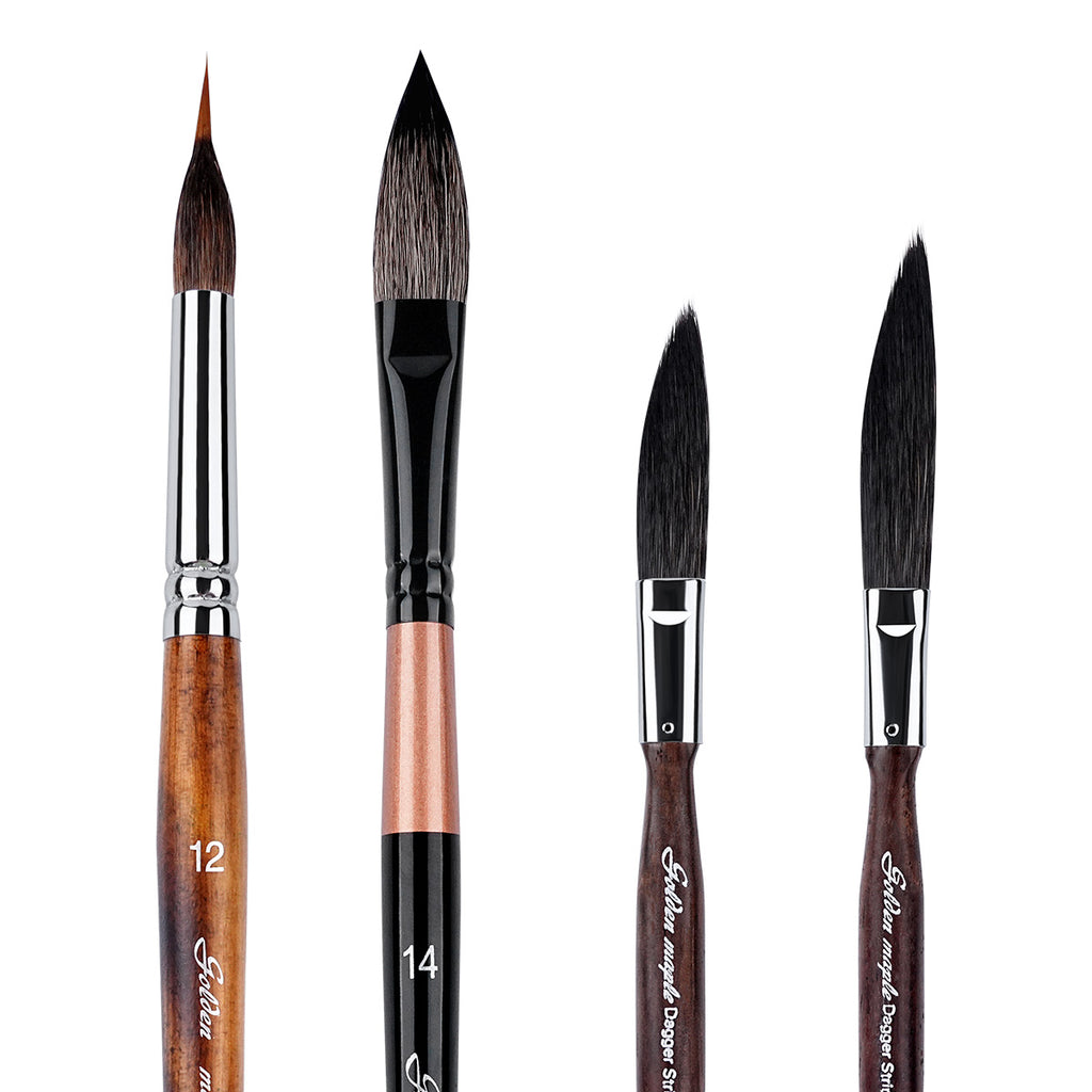 Golden Maple 4PCS Floral Watercolor Brush Set-Long Needle/Cat Tone/Dagger Brush