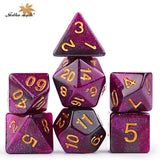 Purple polyhedral dice set.