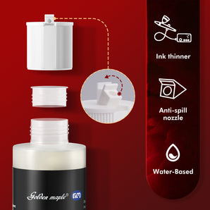 Golden Maple water-based ink thinner featuring an anti-spill nozzle design for clean and precise use.