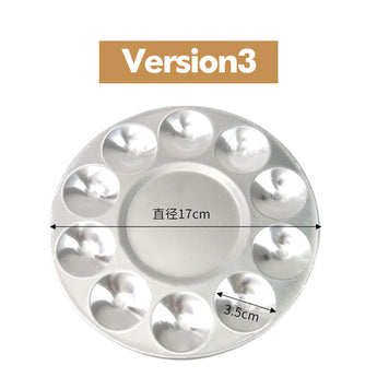 17cm round metal art palette, 10 wells (3.5cm each), perfect for mixing watercolor, acrylic, and oil paints.