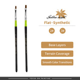 Flat synthetic brushes #2 and #3 are ideal for applying base layers and covering large terrain areas on models.