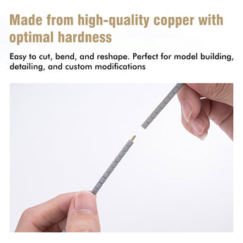 Various sizes of copper rods for miniature work, ranging from 0.2mm to 3.0mm in diameter.