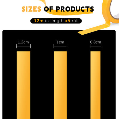 Goldenmaple 5 Rolls Pinstripe Tape - Masking Tape 5/16", 5/13", 15/32"Inch Wide, - Thin Painters Masking Automotive Tape for DIY, Miniatures, Car, Auto, Paint, Art, Tumblers (Yellow)