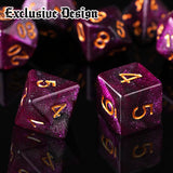 Purple polyhedral dices.