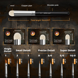 Golden Maple 10pcs Micro Detail Paint Brush Set with a full-size chart.