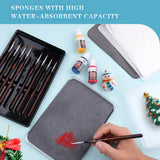 Synthetic detail brushes set, vibrant Game Color acrylic paints & high water-absorbent painting sponges.