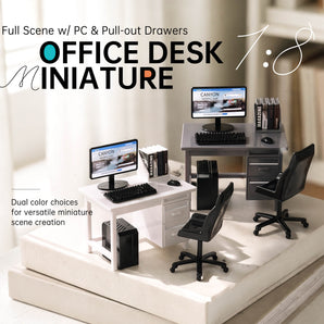 Miniature Office Desk Set – Computer Table, Chair, Monitor & Accessories for Diorama Display