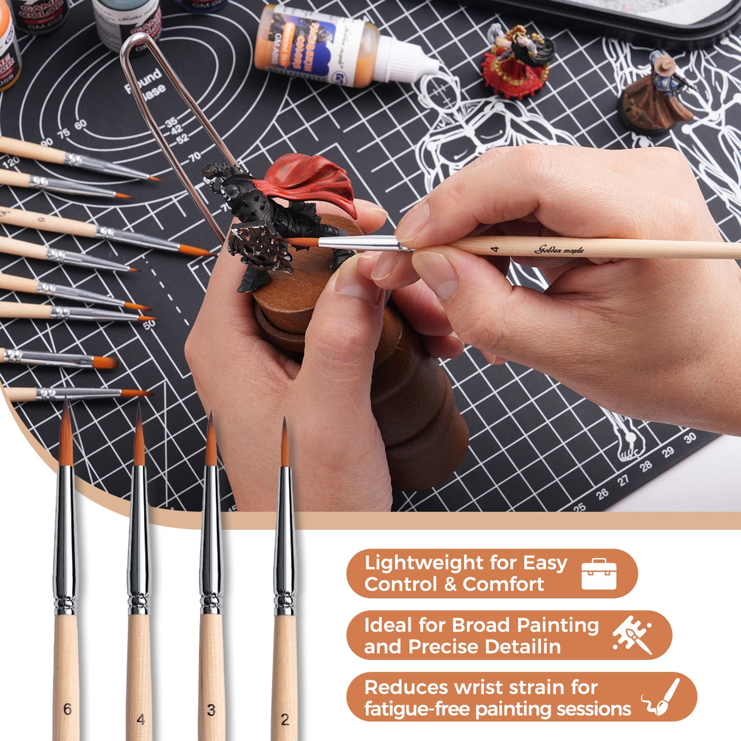 Goldenmaple 10pcs Professional Miniature Brush Set