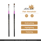 Natural horsehair flat brushes #0 and #1 for expert drybrushing, highlighting, and texturing miniature models.