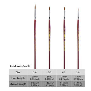 Master Ⅰ: 5/0, 4/0, 3/0, 2/0 Kolinsky Sable Miniature Detail Brush - 4pcs/set