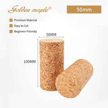 Golden Maple 50mm diameter x 100mm length cylindrical cork handles. Durable, easy to cut, premium craft cork.