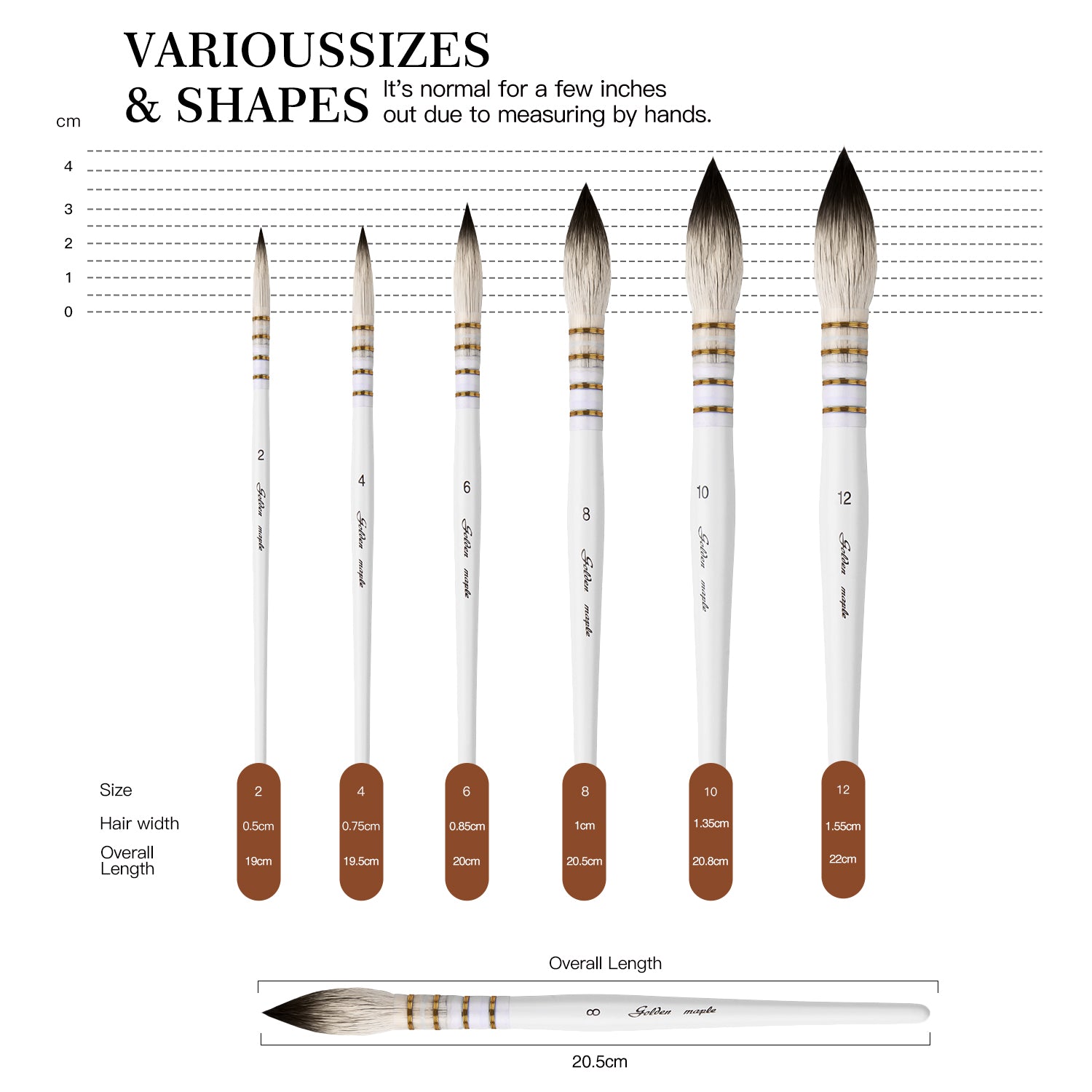 Hair Mop Paintbrush Round Quill Fine Tip Watercolor Gouache