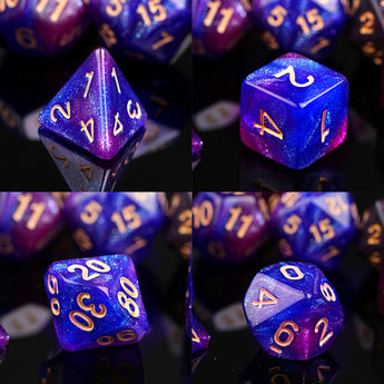 Comparison of four different types of polyhedral dice.