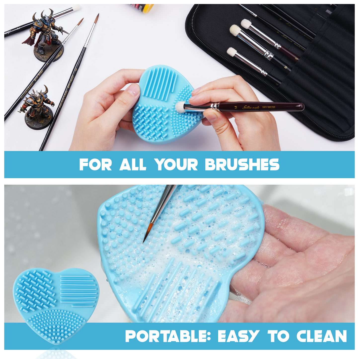 Golden Maple Brush Cleansing Brush Cleaner,Soft Silicone Washing Scrubber,Heart shaped Scrub for Cosmetic Makeup Brush Cleaning Mat