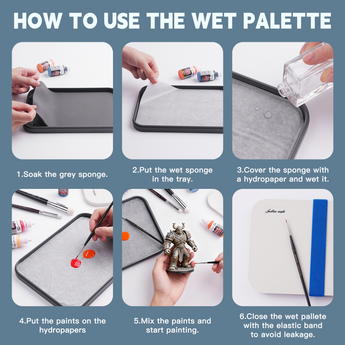 Step-by-step demonstration of how to use the wet palette.