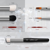 Technical specifications and dimensions for professional drybrushes and fine-point detail hobby brushes.