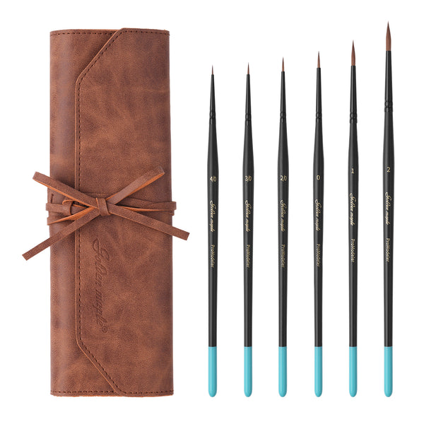 Kolinsky sable miniature detail brushes set and an exquisite leather pouch.