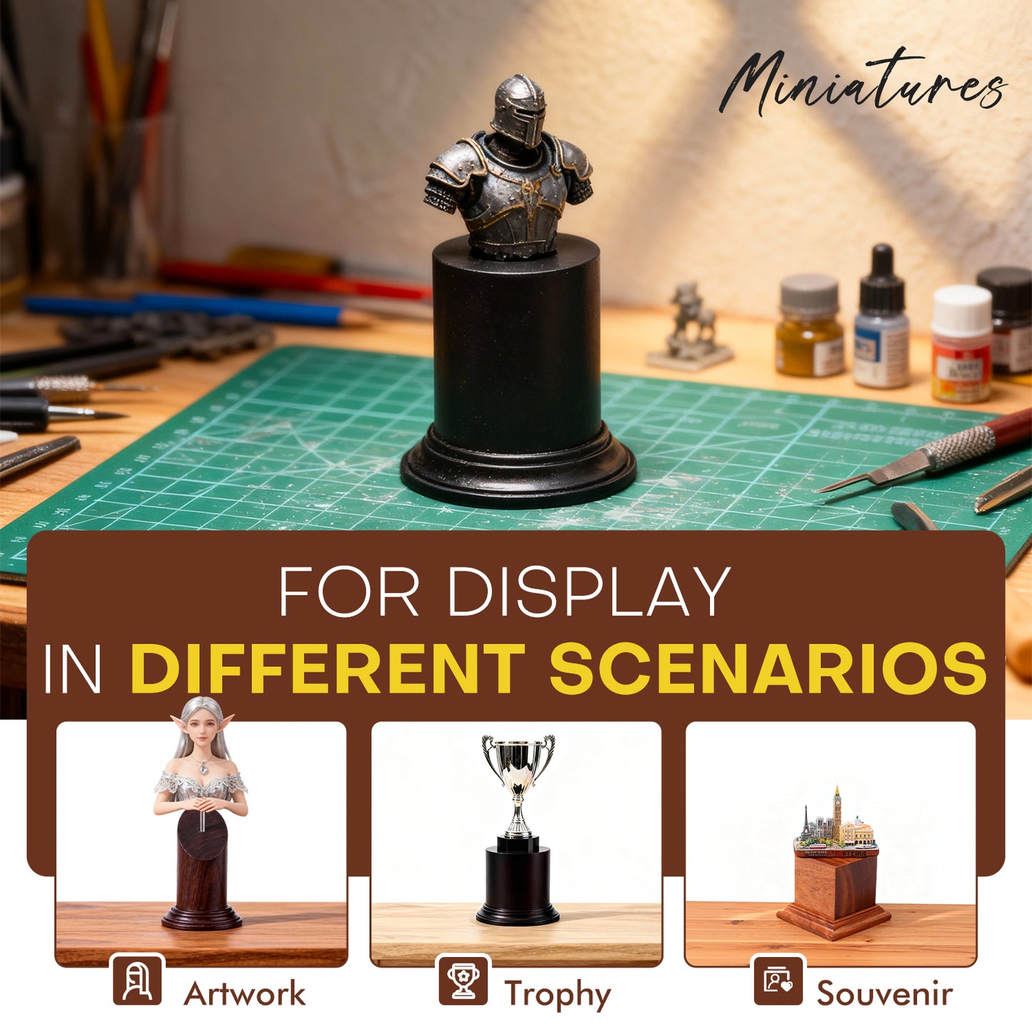 Golden maple Display Plinths for Miniatures