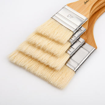 GoldenMaple artist angled hake brush set with natural hog bristles, metal ferrules & wooden handles for oil & acrylic.