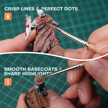 Paint miniature figures using round and spear brushes.