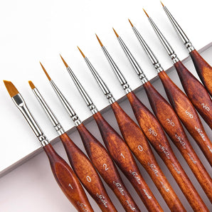 GoldenMaple Micro Detail Paint Brush Set: synthetic nylon fine point, liner & angled brushes for watercolor, acrylic & oil.