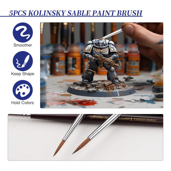 5pcs Kolinsky Sable Detail Brush set for miniature painting, fine point brushes keep shape & hold colors.