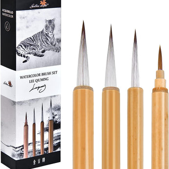 GoldenMple x Lee Qiuming Watercolor Brush Set. Fine-tipped detail, miniature & calligraphy brushes.