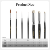 Lengths of brushes in different sizes and lengths of their bristles.