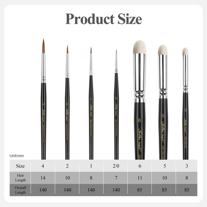 Golden Maple Master I: 7PCS Kolinsky Sable & Goat Hair Miniature Paint Brush Set