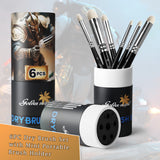 GoldenMaple 6PC Dry Brush Set: miniature detail brushes with portable holder for model painting & artistry.