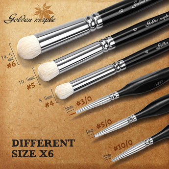 GoldenMaple Miniature Detail & Dry Brush Set, 6 Sizes (#6, #5, #4, #3/0, #5/0, #10/0) for Professional Artist & Beginners.