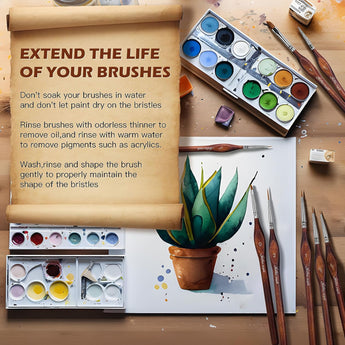 Brush care guide for GoldenMaple Micro Detail Paint Brush Set.